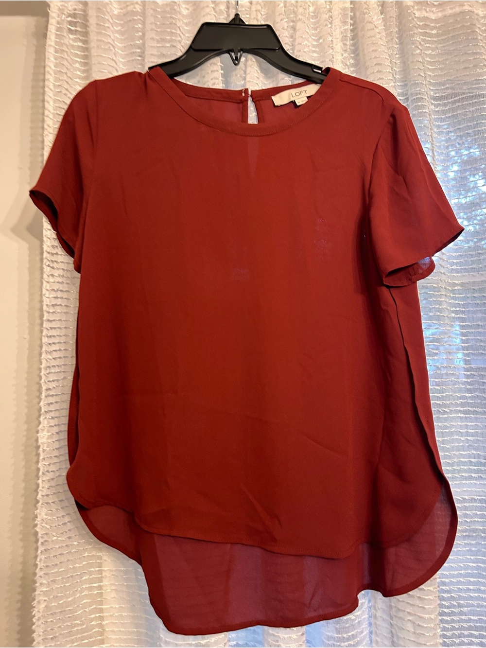 LOFT Short Sleeve Tie-Back Blouse in Rust Red